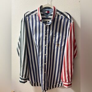 Vintage Tommy Hilfiger Blue, Red, and Green Striped Shirt size L